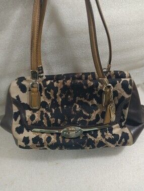 Coach Madison Purse Leopard Cheetah Ocelot Animal Print Satchel Shoulder Handbag